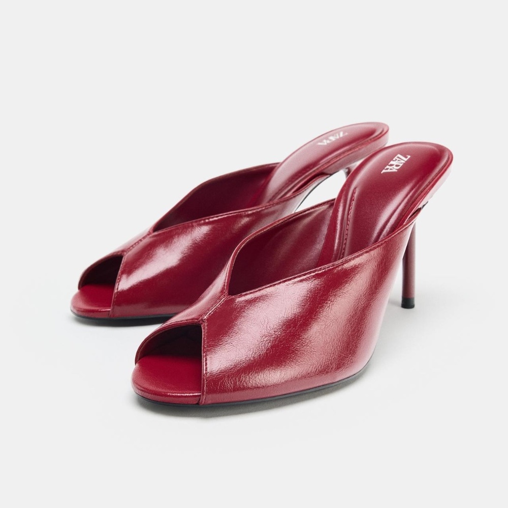 ZARA Peep Toe Sandal Heels Red 7.5 NWT